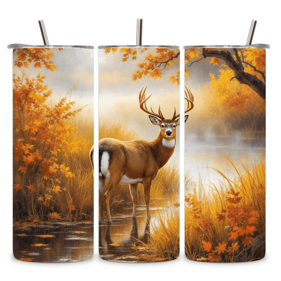 Alpha Printing 20oz Stainless Steel Tumbler Whitetail Deer in Woods Full-Wrap Wildlife Artwork, Hunting Nature Scene, Insulated Travel Mug