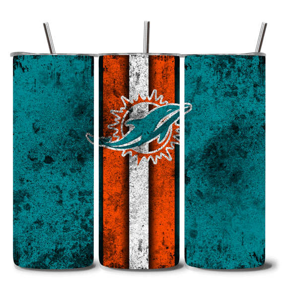 Alpha Printing 20oz Tumbler with Straw – Dolphins Grunge Edition – Miami NFL Fan Cup