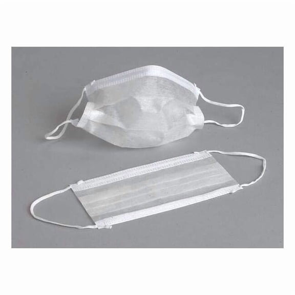 Disposable Procedural Face Mask, 1-Ply, Dual, Non-Adjustable Strap, Metal Nose Clip, White, M