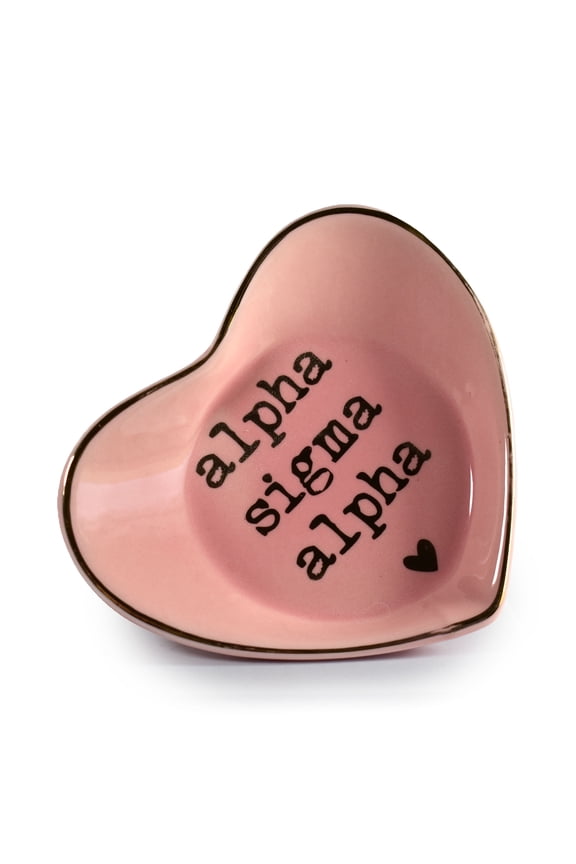 Alpha Sigma Alpha Jewelry Dish - Heart-Shaped High-gloss finish Ceramic tray with Gold Detailing, Multi-Function Ceramic Ring Dish for Home or Office, Ideal for Jewelry and Keys