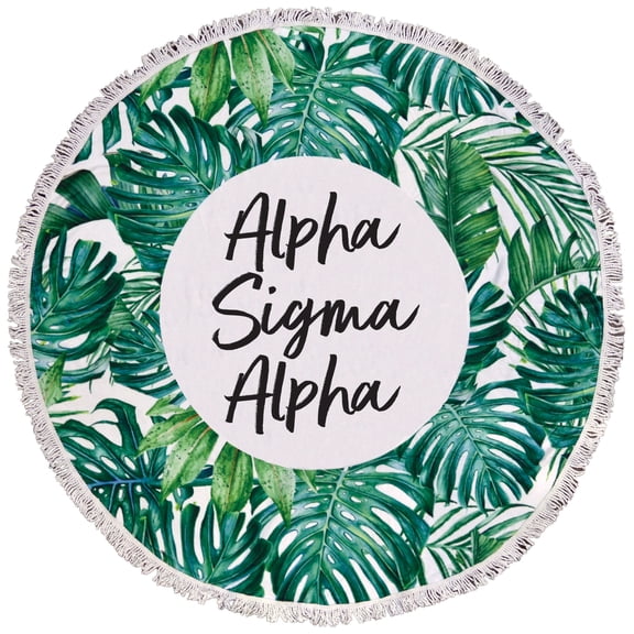 Alpha Sigma Alpha Palm Design Round Beach Towel with Fringes - 60", Round Beach Blanket, Soft Microfiber, Lightweight and Durable, Water Absorption, Quick Dry