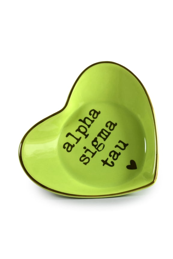 Alpha Sigma Tau Jewelry Dish - Heart-Shaped High-gloss finish Ceramic tray with Gold Detailing, Multi-Function Ceramic Ring Dish for Home or Office, Ideal for Jewelry and Keys