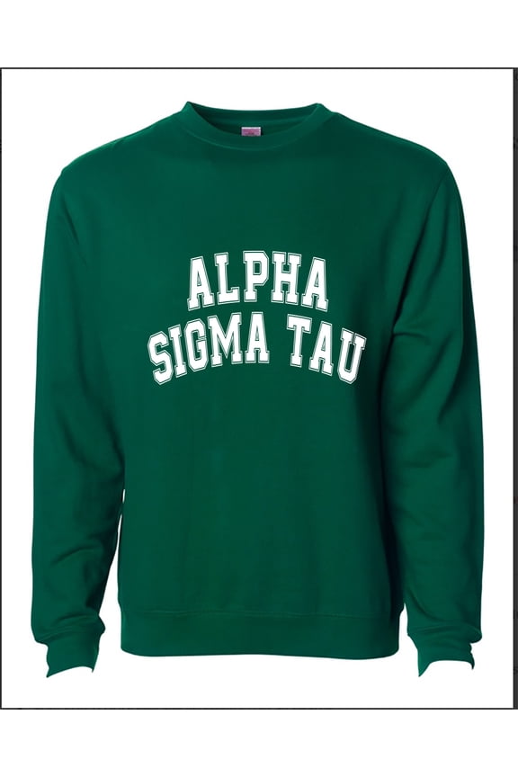 Alpha Sigma Tau Sweatshirt, Crewneck Sweatshirt with Varsity Greek Letters Design, Sorority Brand Colors - Size Medium