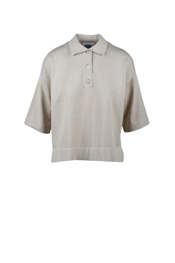 Beige Cotton Knit Polo Shirt (Women's)
