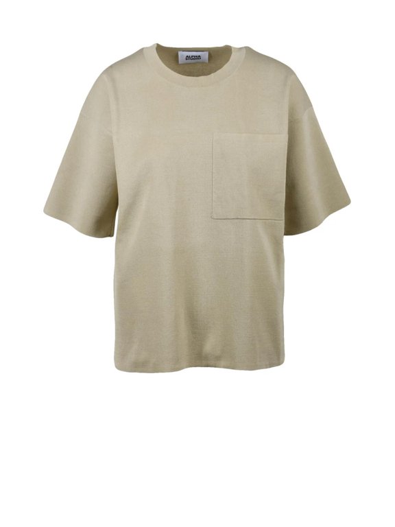 Beige Cotton Nylon Crew Neck Knitwear Top (Women's)
