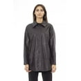 thumbnail image 1 of Alpha Studio Chic Brown Leatherette Shirt with Front Pocket, 1 of 3