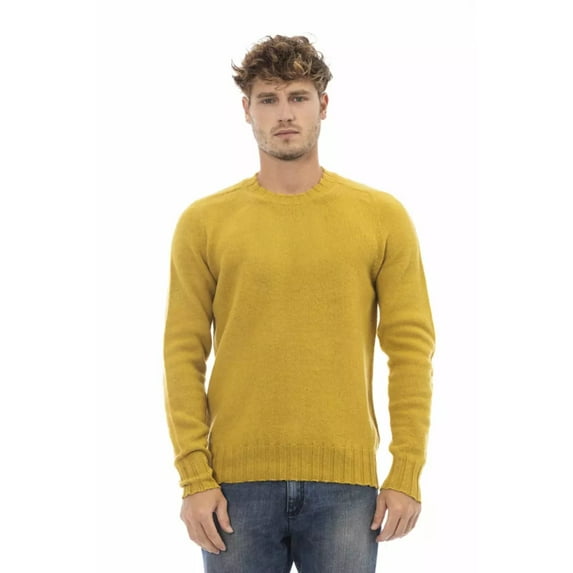 Alpha Studio Elegant Yellow Wool Crewneck Sweater for Men