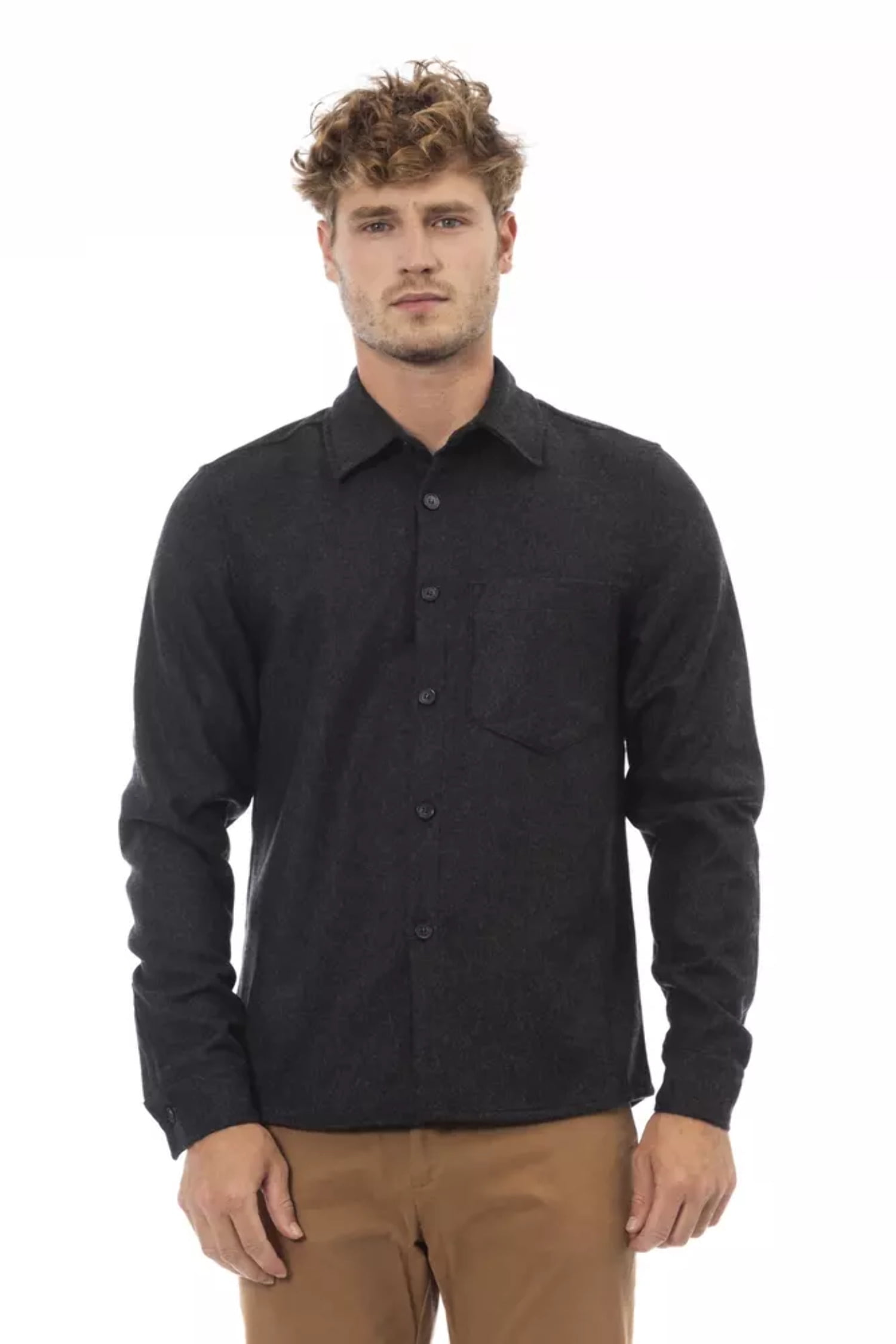 Alpha Studio Gray Wool Men Shirt - Walmart.com