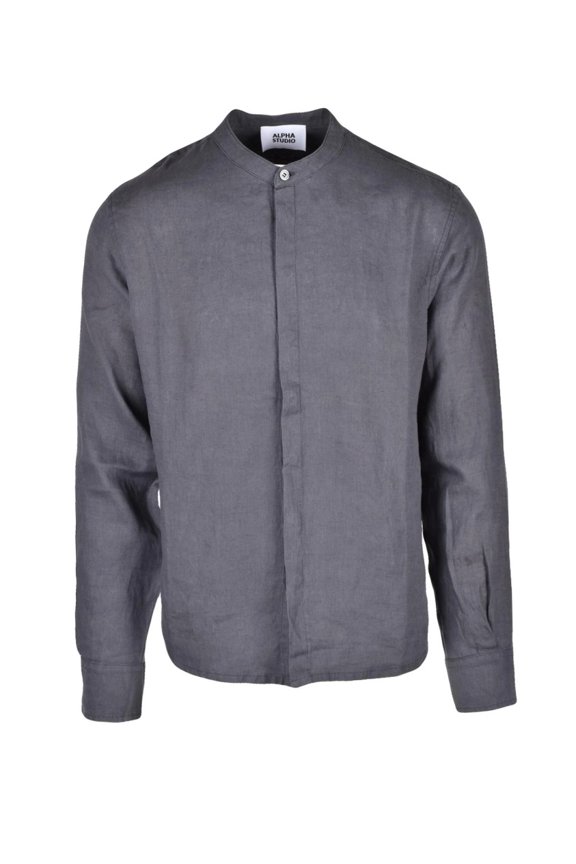 Grey Linen Mandarin Collar Shirt (Men's)