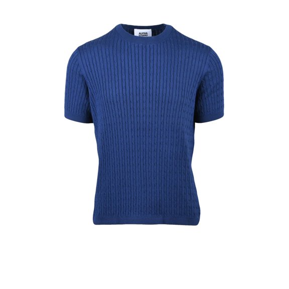 Alpha Studio Indigo Cotton Cable Knit Crew Top (Men's)