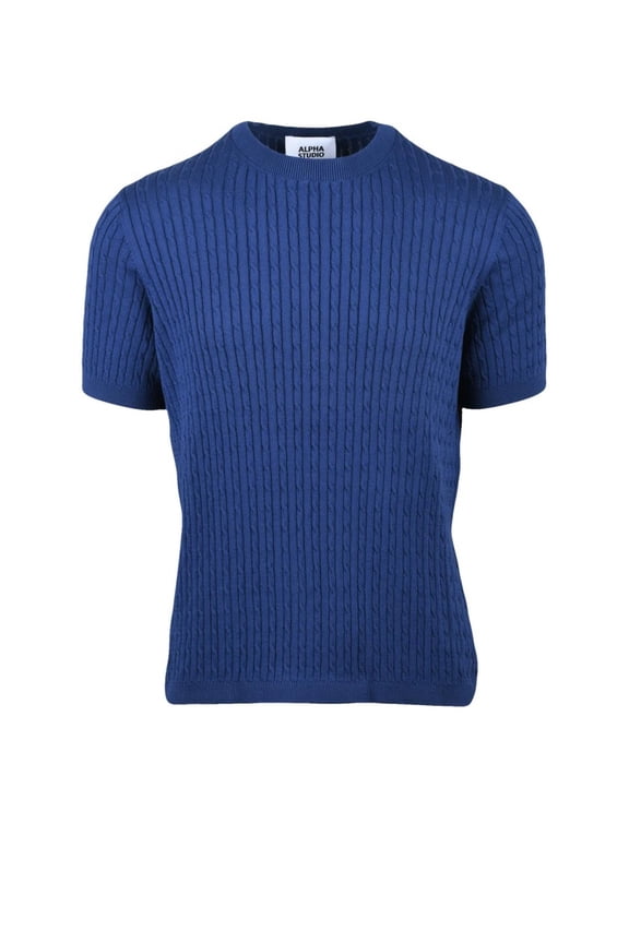 Indigo Cotton Cable Knit Crew Top (Men's)