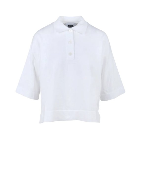 White Cotton Knit Polo Shirt (Women's)