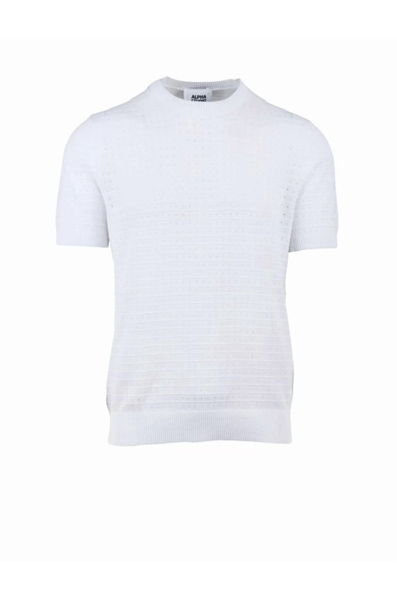 White Cotton Polyester Crew Neck Knit Top (Men's)