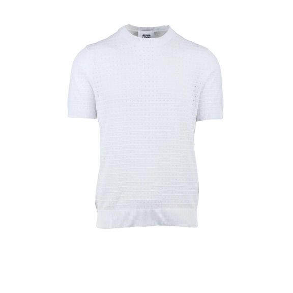 Alpha Studio White Cotton Polyester Crew Neck Knit Top (Men's)