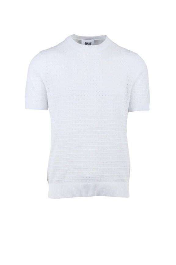 White Cotton Polyester Crew Neck Knit Top (Men's)