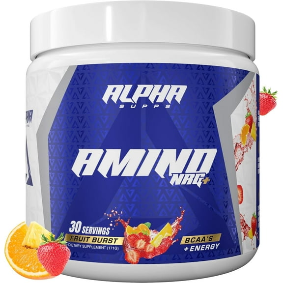 Alpha Supps Amino NRG+ BCAA Amino Energy Recovery Powder - Hydration Blend with Electrolytes - Focus Blend for Optimal Performance - 30 Servings Fruit Burst