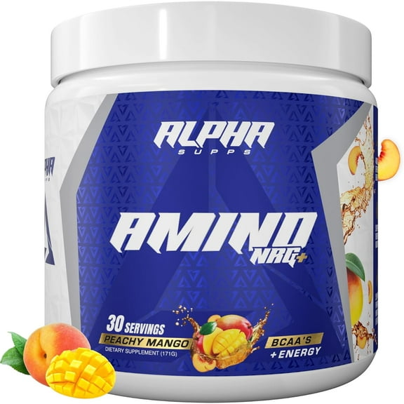 Alpha Supps Amino NRG+ BCAA Amino Energy Recovery Powder - Hydration Blend with Electrolytes - Focus Blend for Optimal Performance - 30 Servings Peachy Mango