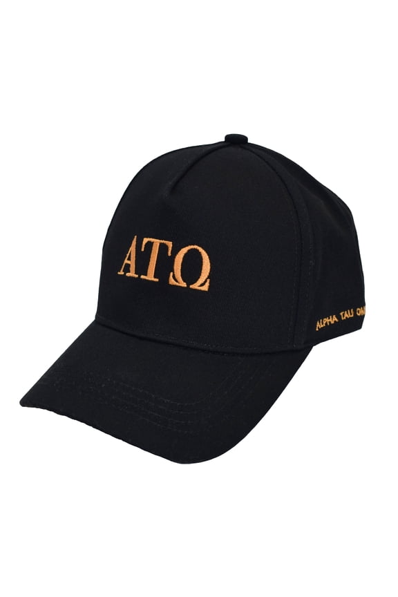 Alpha Tau Omega Fraternity Baseball Cap - Brushed Cotton 5-Panel Black Hat, Adjustable Size, Embroidered Greek Letters and Fraternity Name in Print