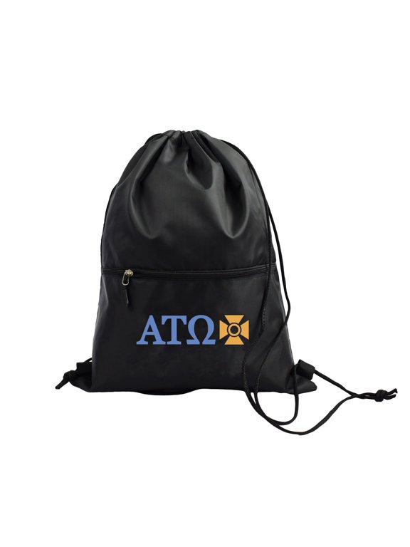 Alpha Tau Omega Fraternity Black Drawstring Backpack, Sports Bag, Travel Carryall