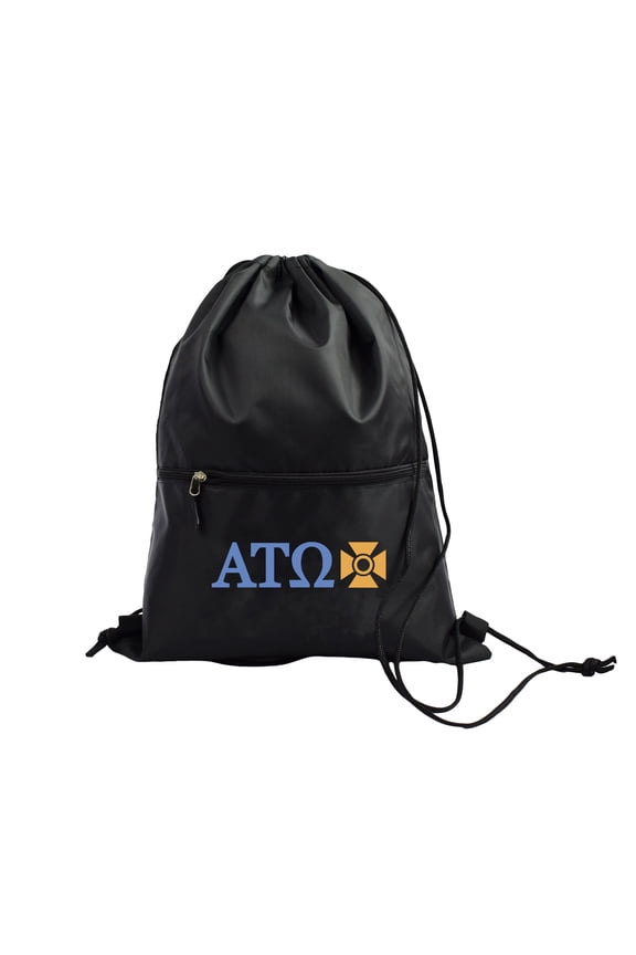 Alpha Tau Omega Fraternity Black Drawstring Backpack, Sports Bag, Travel Carryall