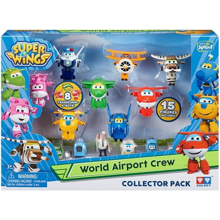 Super Wings - Transform-a-Bots World Airport Crew | Collector Pack | 15 Toy Figures | 2" Scale