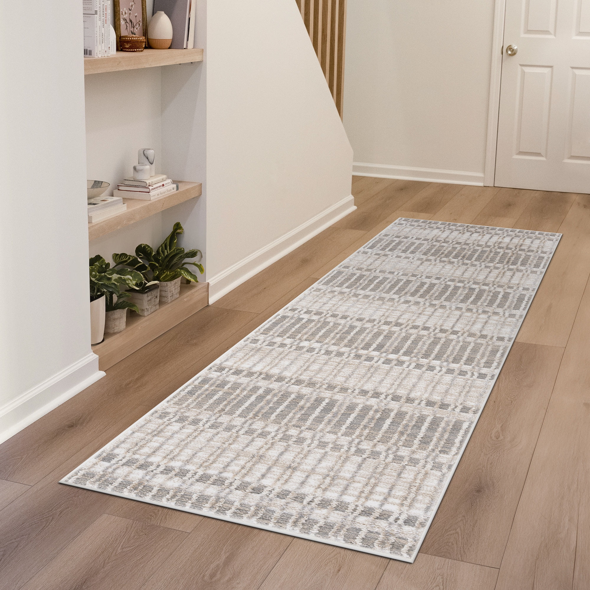 Alpha Transitional 2' x 7' Beige and Gray Polyester Indoor Area Rug