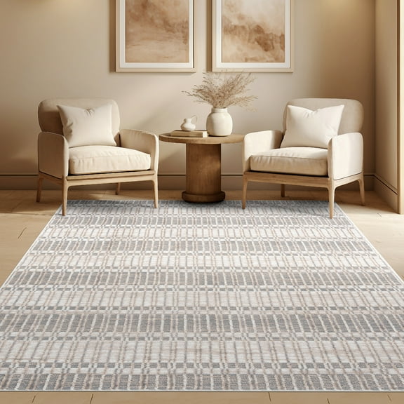Alpha Transitional 5' x 7' Beige and Gray Polyester Indoor Area Rug