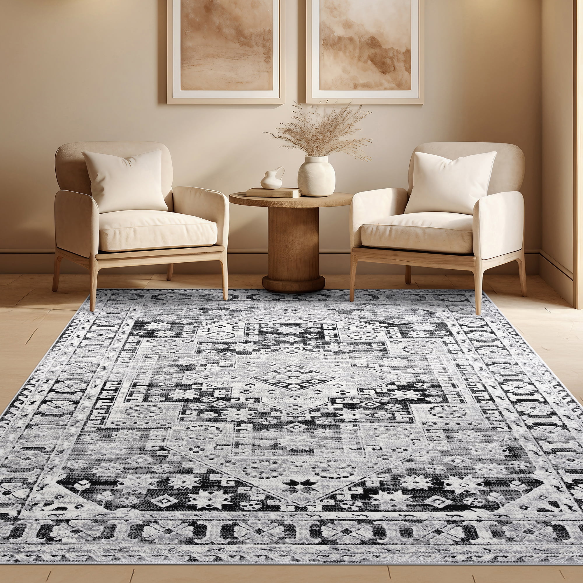 Alpha Transitional 8' x 10' Black and Gray Polyester Indoor Area Rug