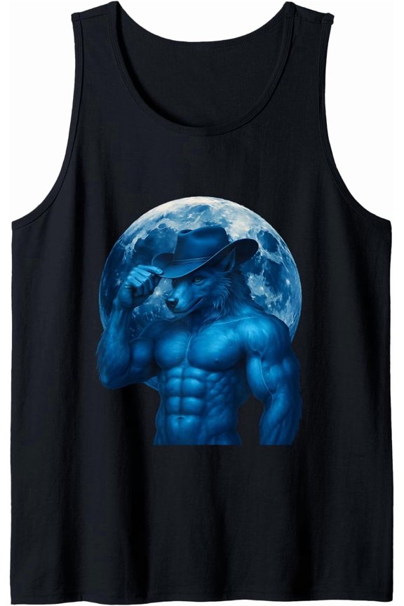 Alpha Wolf Meme Cowboy Werewolf Furry Weird Tank Top Size S-3XL