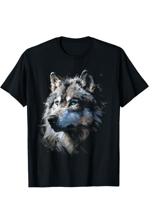 Alpha Wolf Shirt Fantasy Art Graphic Blue Eyes Wolf Lovers T-Shirt Tops Tee