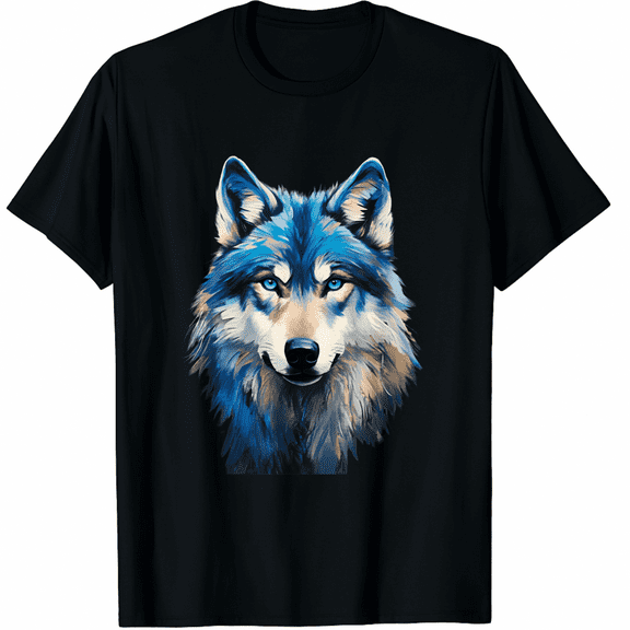 Alpha Wolf Shirt Fantasy Art Graphic Blue Eyes Wolf Lovers T-Shirt for Men Women