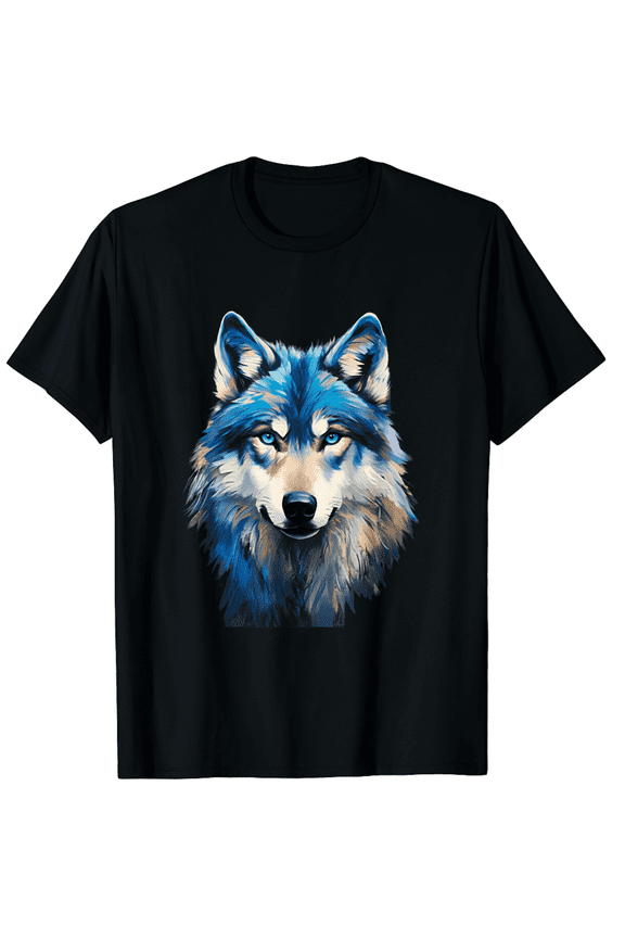 Alpha Wolf Shirt Fantasy Art Graphic Blue Eyes Wolf Lovers T-Shirt for Men Women