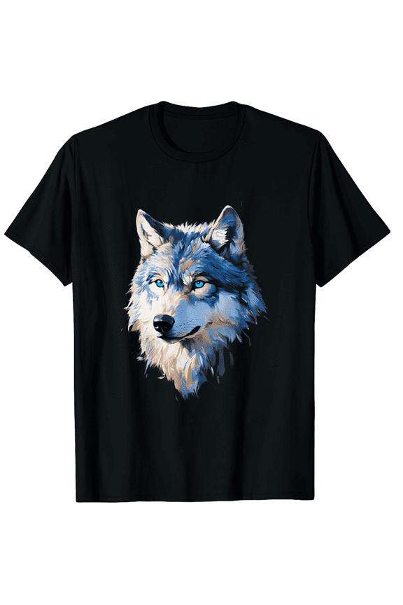 Alpha Wolf Shirt Fantasy Art Graphic Blue Eyes Wolf Lovers T-Shirt for Men Women