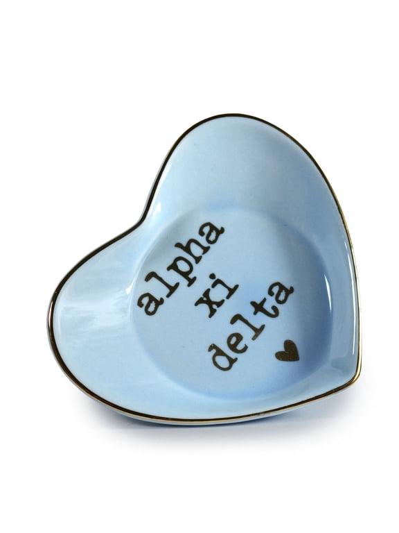 Alpha Xi Delta Jewelry Dish - Heart-Shaped High-gloss finish Ceramic tray with Gold Detailing, Multi-Function Ceramic Ring Dish for Home or Office, Ideal for Jewelry and Keys