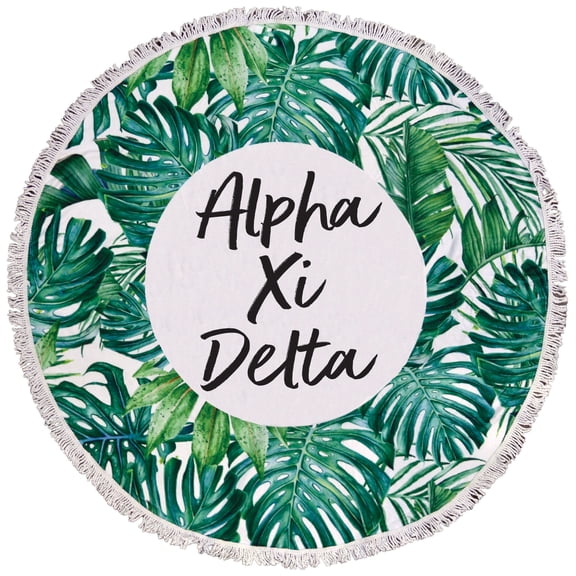 Alpha Xi Delta Palm Design Round Beach Towel with Fringes - 60", Round Beach Blanket, Soft Microfiber, Lightweight and Durable, Water Absorption, Quick Dry