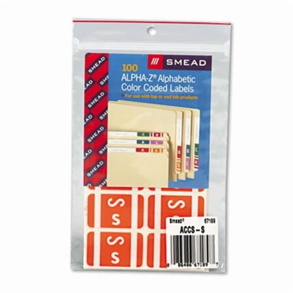 Alpha-Z Color-Coded Second Letter Labels- Letter S- Orange- 100/Pack