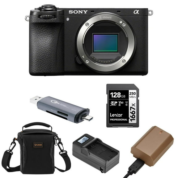Sony Alpha a6700 Mirrorless Camera Body Bundle with Shoulder Bag, 128GB SD Card, Card Reader, Extra Battery, Charger