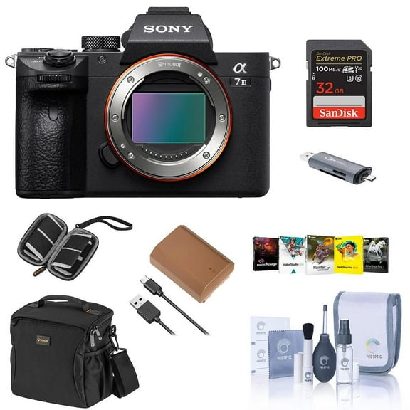 Sony Sony Alpha a7 III Mirrorless Digital Camera - Bundle with Shoulder Bag, 32GB SD Card, Cleaning Kit, Card Reader, SD Card Case, Corel PC Software Kit, Extra Battery