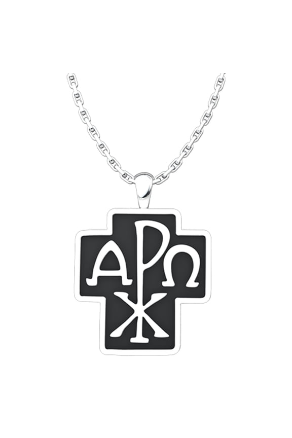Alpha and Omega Cross Sterling Silver Pendant - 18 Inch Chain