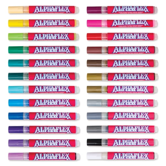 Alpha6 AlphaFlex Textile and Leather Paint Markers - Assorted Colors, 4 mm, Set of 24