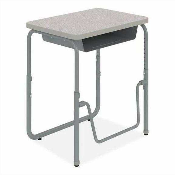 Safco AlphaBetter 2.0 Height-Adjustable Student Desk with Pendulum Bar and Book Box, 27.75" x 19.75" x 22" to 30", Pebble Gray