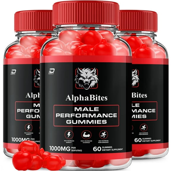 AlphaBites for Men Gummies Alpha Bites Support for Muscle Growth, Max Performance, 3 Pack, 180 Gummies