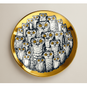 AlphaDesignLuxe 8" Bone China Decorative Plate with 24K Gold All-Over Decal   Modern Portrait Wall/Stand Art, Parliament of Owls