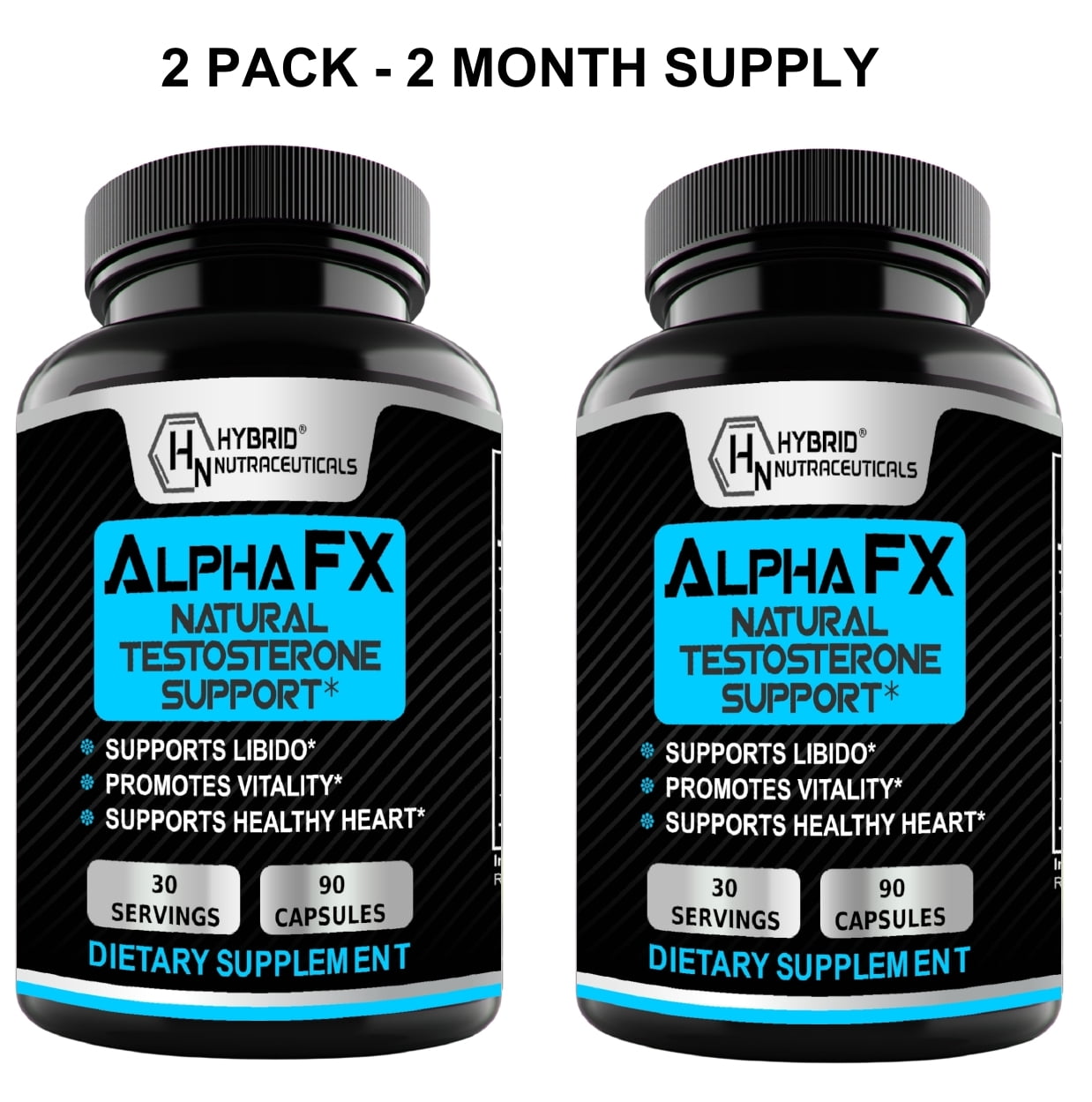 AlphaFX Testosterone Booster Estrogen Blocker Supplement for Men with Tribulus Terrestris, Increased Energy, Stamina, Strength - 180 Capsules (2-Pack)