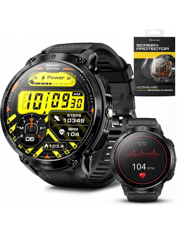 Bravo XL 2 Smartwatch for Men, Big Face Tactical Smart Watch, 720mAh 21-Day Battery, AMOLED Display, Built-In Flashlight, Bluetooth Calling, IP68 Water Resistant, for Android iPhone