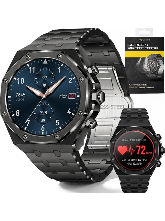 Chief Smartwatch for Men, Premium Hex Bezel Metal Smart Watch, 1.43" AMOLED Display, 14-Day Battery, Bluetooth Calling, Stainless Steel, Water Resistant, for Android iPhone (Dark Gray)