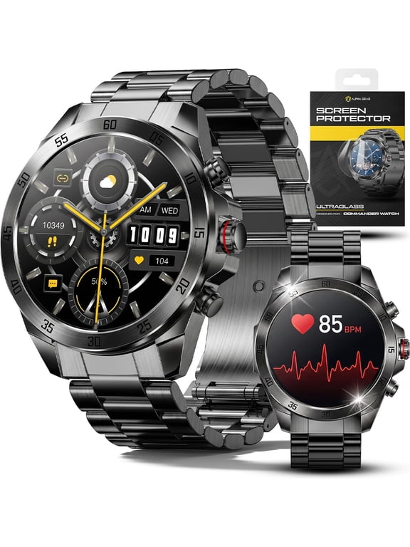 Commander Smartwatch for Men, Tactical Military Smart Watch, 12-Day Battery, AMOLED Display, Bluetooth Calling, IP68 Water Resistant, Stainless Steel, for Android iPhone, Dark Gray
