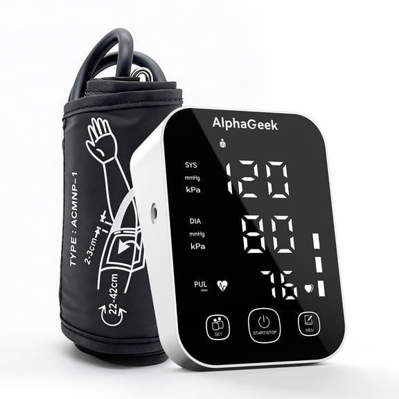 AlphaGeek Blood Pressure Monitors, Upper Arm Blood Pressure Machine for Home Use, Adjustable Arm Cuff 8.6"-16.5", FDA Approved, Two Power Supply, Large LCD Display for 2 Users