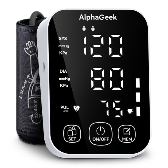 AlphaGeek Blood Pressure Monitor, Upper Arm Blood Pressure Machine for Home Use, Adjustable BP Cuff 8.6"-16.5", FDA Approved, Two Power Supply, Large LCD Display for 2 Users