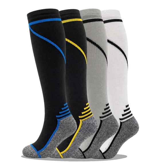 Goldeer Compression Socks for Women & Men 20-30 mmHg Knee High, 4 Pairs Graduated Support for Leg Pain Relief & Circulation, All-Day Comfort for Work, Travel & Running